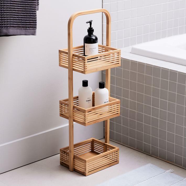 The Lakeside Collection Bamboo Bathroom Rack With Strong Suction Cups - 3 Tier Shower Organizer