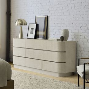 Solstice 76" Raffia 9 Drawer Dresser, Whitewash, West Elm