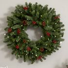 Pre-Lit Faux Pine Wreath w/ Berries &amp; Pine Cones