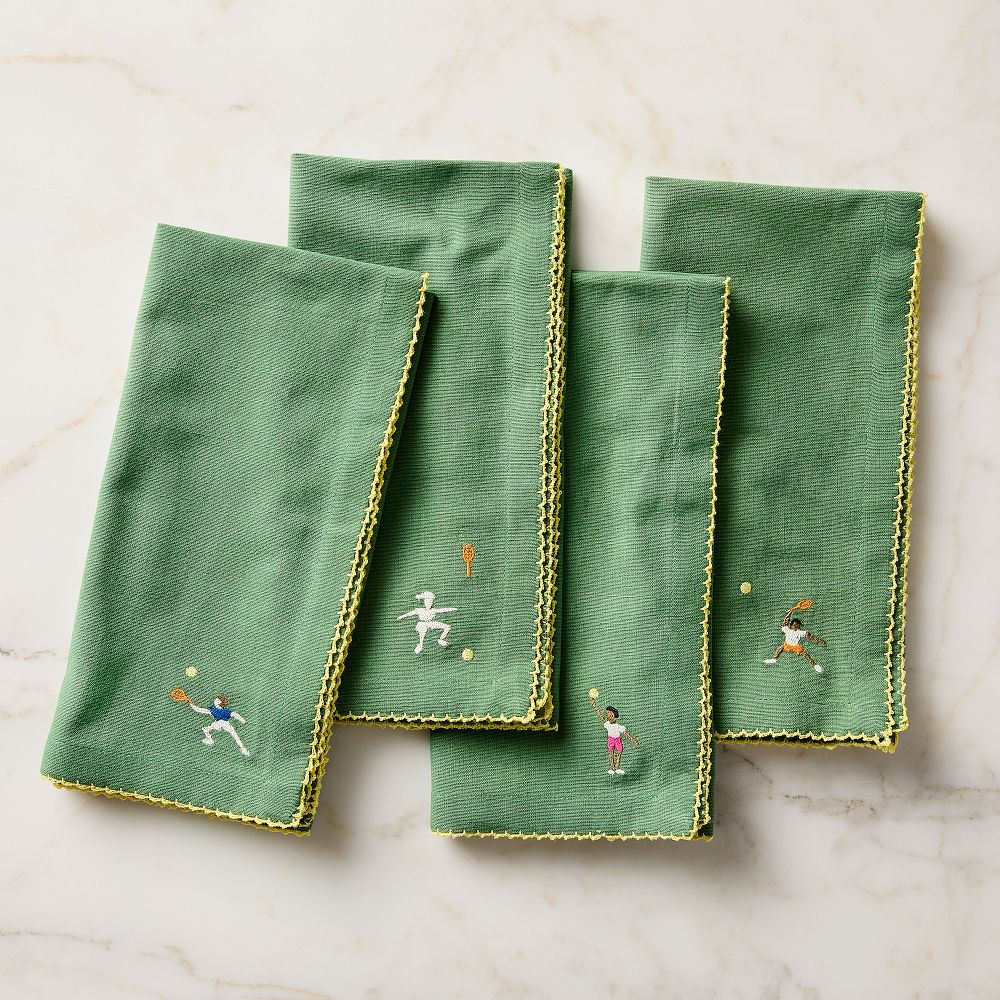 Embroidered Tennis Napkin Sets - Elm Green, Set of 4