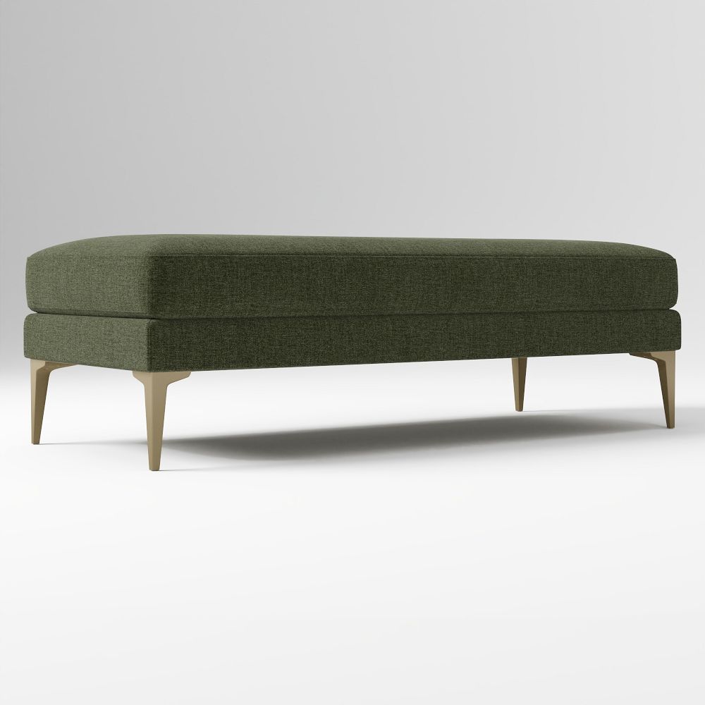 Open Box: Andes Bench, Performance Distressed Velvet Tarragon, Blackened Brass