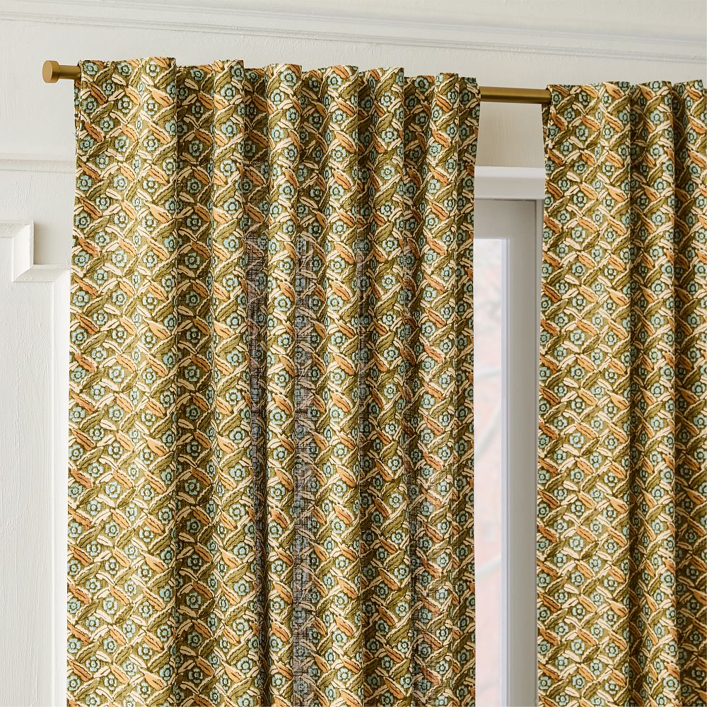 Pierce & Ward Floral Lattice Curtain - olive