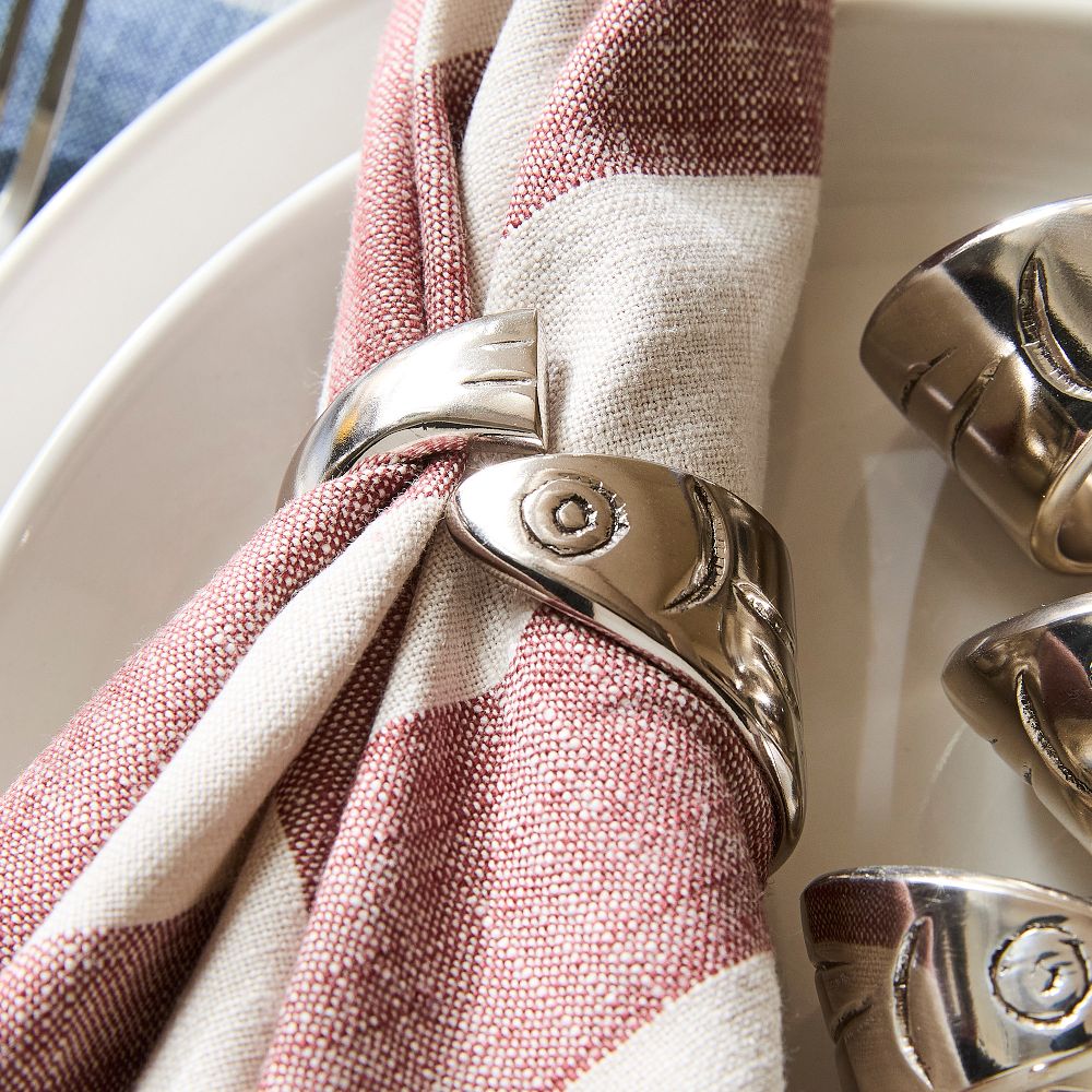 Sardine Metal Napkin Ring Sets - Silver, Set of 8