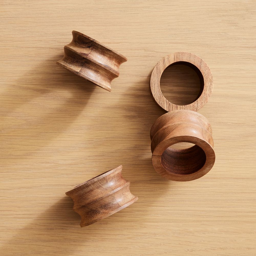 Grooved Wood Napkin Ring Sets - Natural, Set of 8