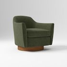 Open Box: Haven Swivel Chair - Performance Distressed Velvet Tarragon, Dark Walnut
