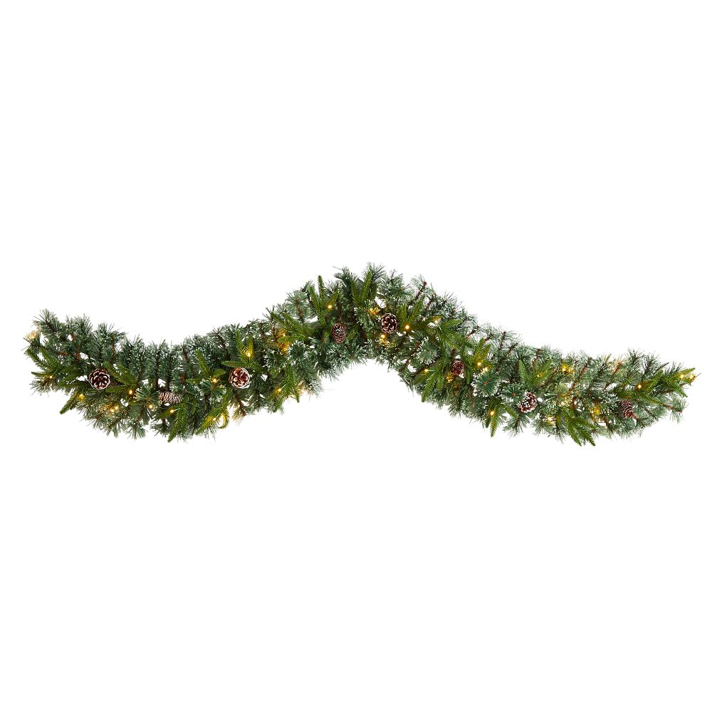 Faux Snow Christmas Garland - 35 Clear LED Lights,