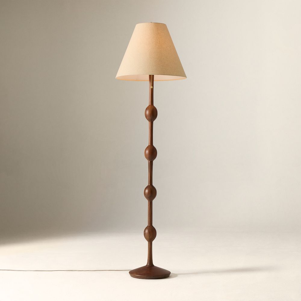 Pierce & Ward Ribbed Wood Floor Lamp (58") - 58In, Basic Shade