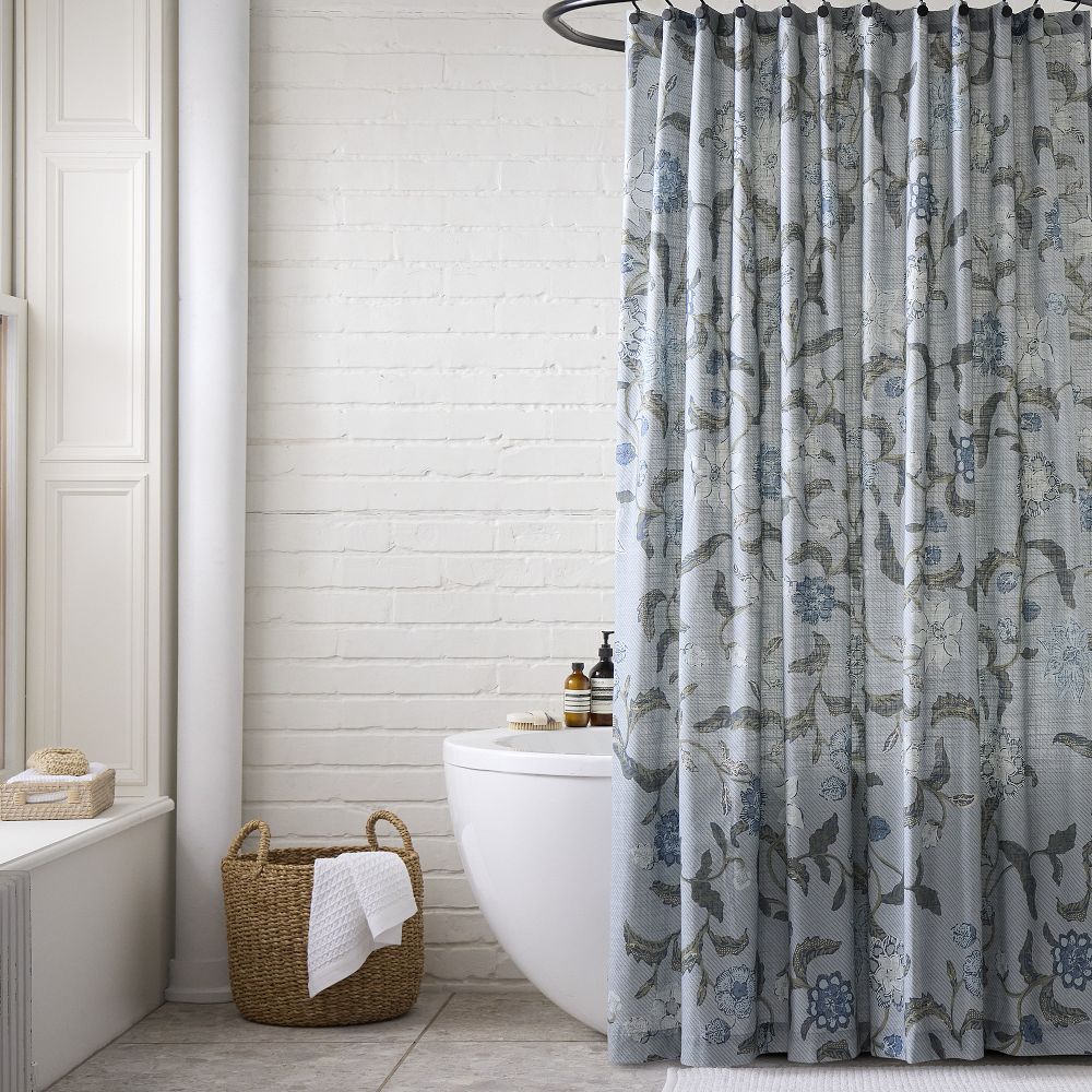 Batik Floral Shower Curtain - 72" x 74, Arctic Blue
