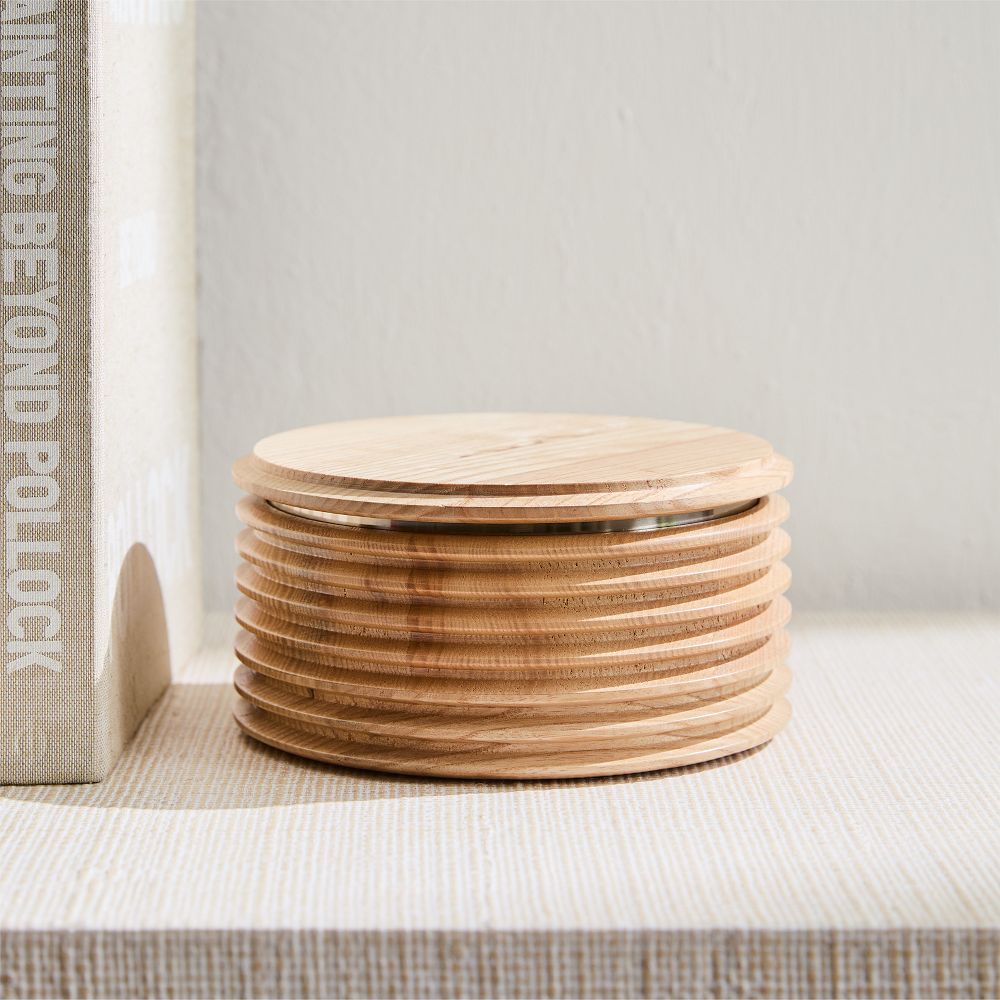 Peyton Wood Decorative Boxes - Light Ash, 7 Inch diameter