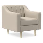 Open Box: Olive Channel Back Swoop Arm Chair, Poly, Performance Washed Canvas, Sand, Antique Brass
