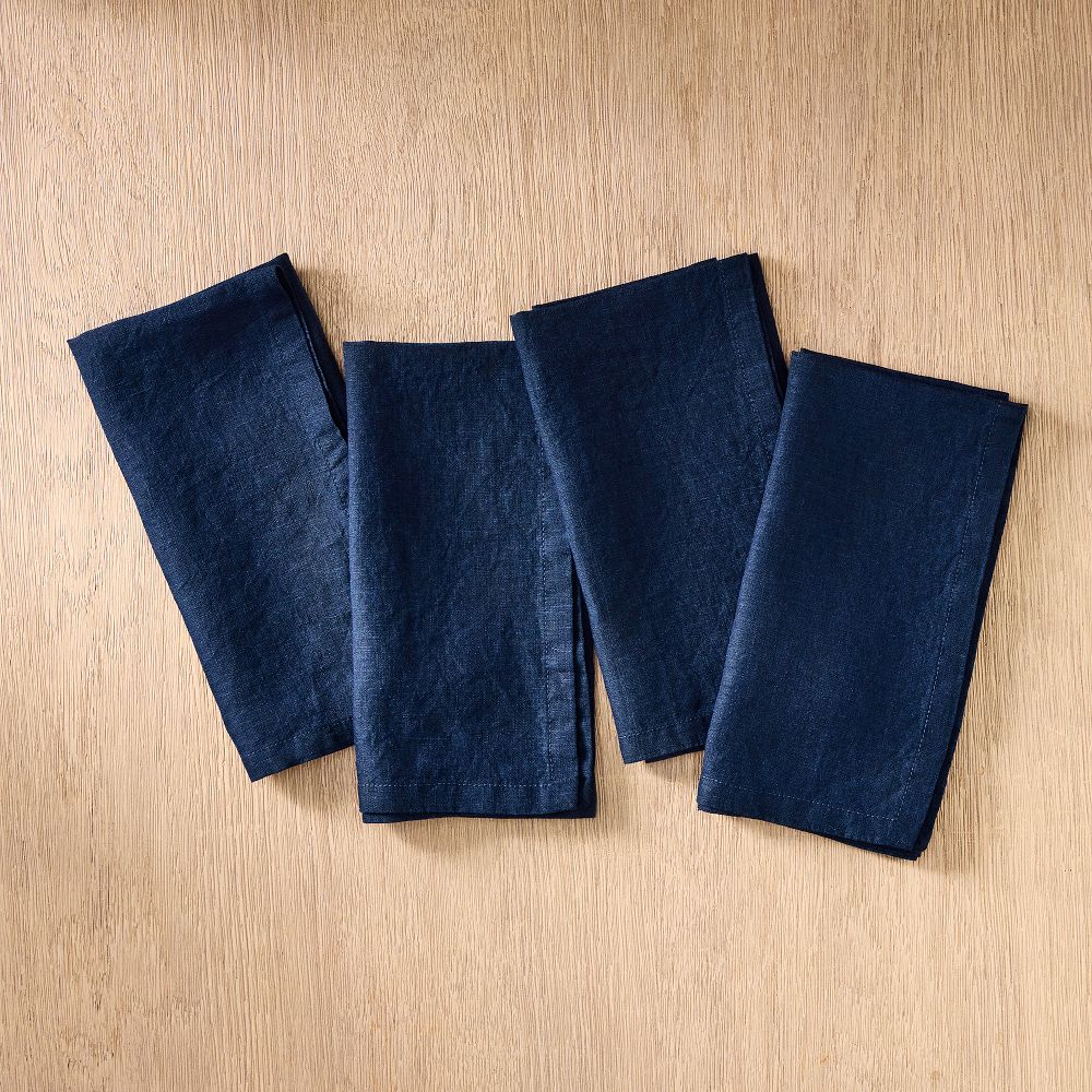 European Flax Linen 20" x 20" Napkin Set - Midnight, Set Of 8