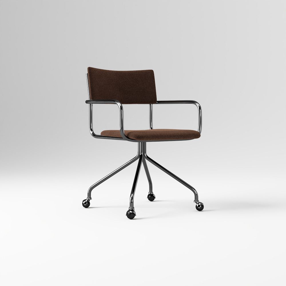 Ronan Office Chair - Performance Modern Chenille Espresso, Polished Stainless Steel