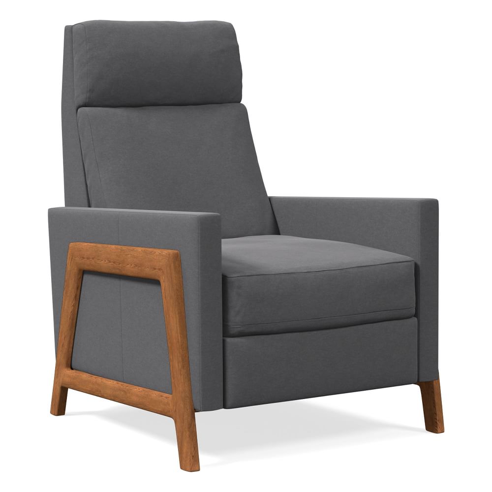 Open Box: Spencer Recliner, Poly, Performance Velvet, Pewter, Walnut
