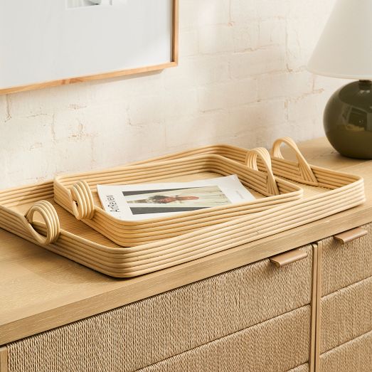 Nadia Carved Wood Tray, Dark Walnut | West Elm