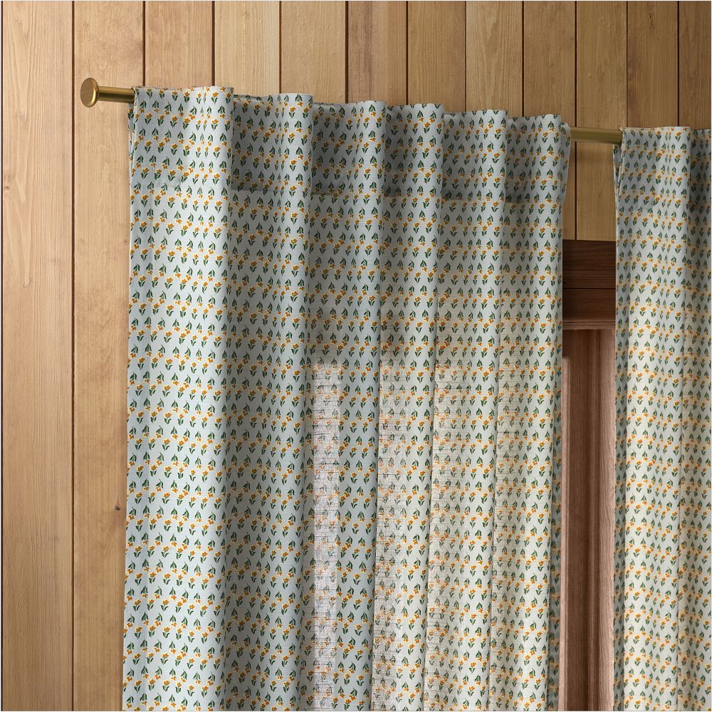 Emma Chamberlain Floral Curtain - 48x96 Blue, Set of 2