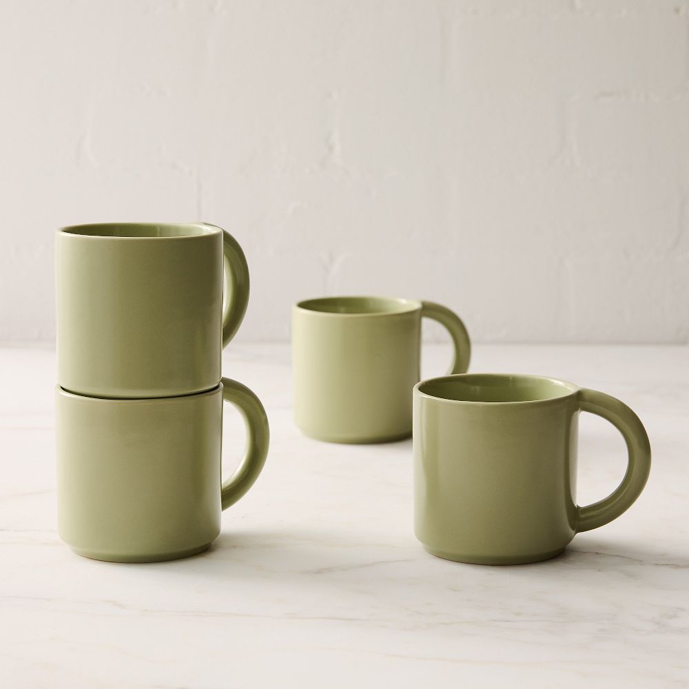 Straight-Sided Stoneware Mug Sets - Pistachio, Set of 8
