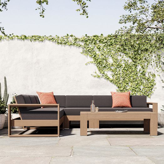 Santa Fe Slatted Outdoor 2-Piece Chaise Sectional (95