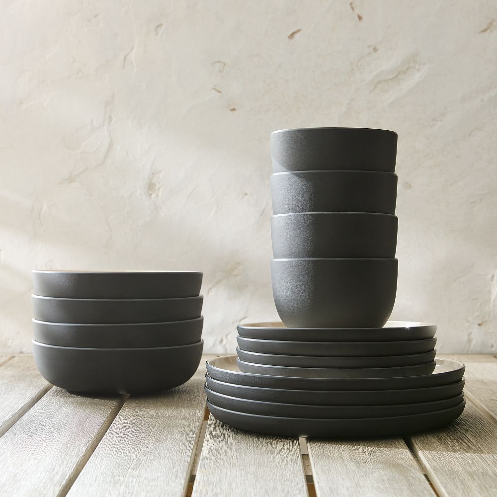 Kaloh Melamine Outdoor Dinnerware (Set of 16) - Black, Set of 16