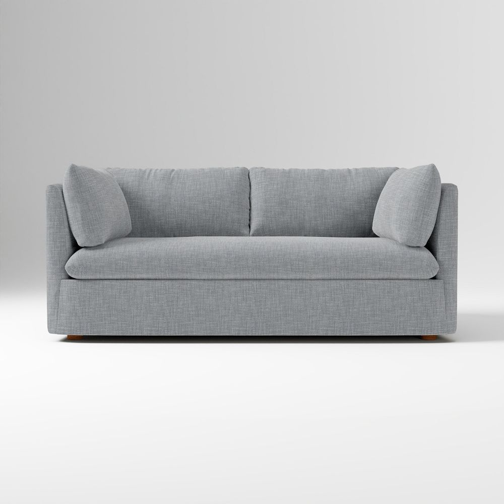 Shelter Skirted Slipcover Sofa, Poly, Performance+ Yarn Dyed Linen Weave, Graphite, Pecan