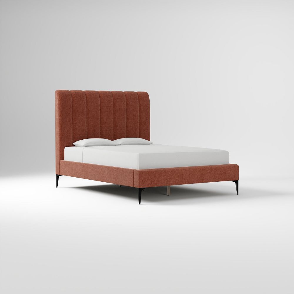 Andes Tall Vertical Tufting, Bed, Queen, DVelvet, Burnt Umber, Dark Pewter
