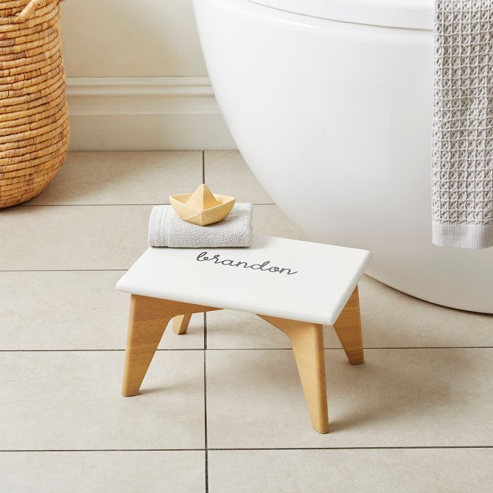 Sydney Step Stool, White/Natural Wood | West Elm
