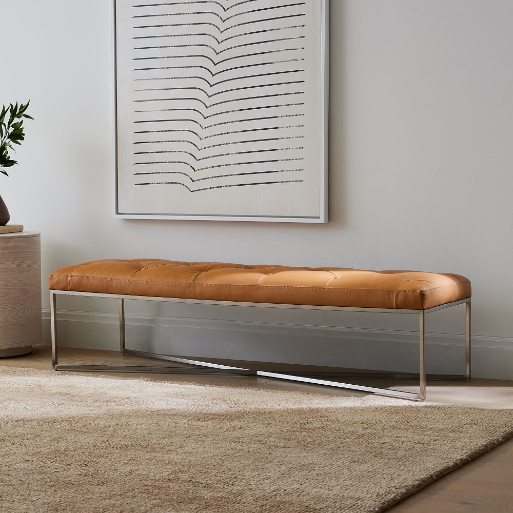 Maeve Rectangle Leather Bench by West Elm