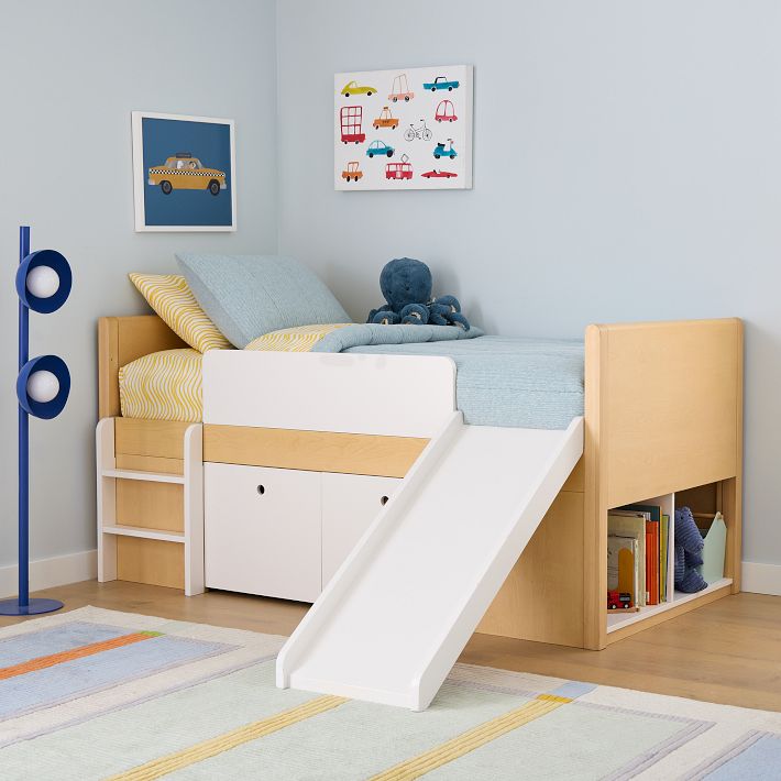 Ziggy Storage Bed w/ Slide, White/Natural | West Elm