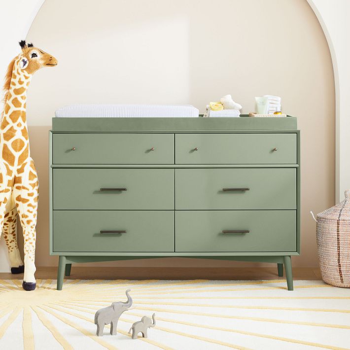 Mid-Century 6-Drawer Wide Dresser with Removable Topper (56")