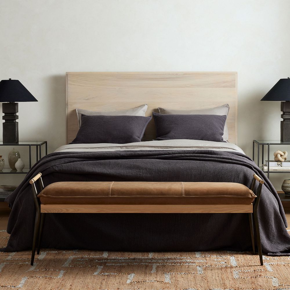 Oak & Stainless Steel Leather Bench (59") by West Elm