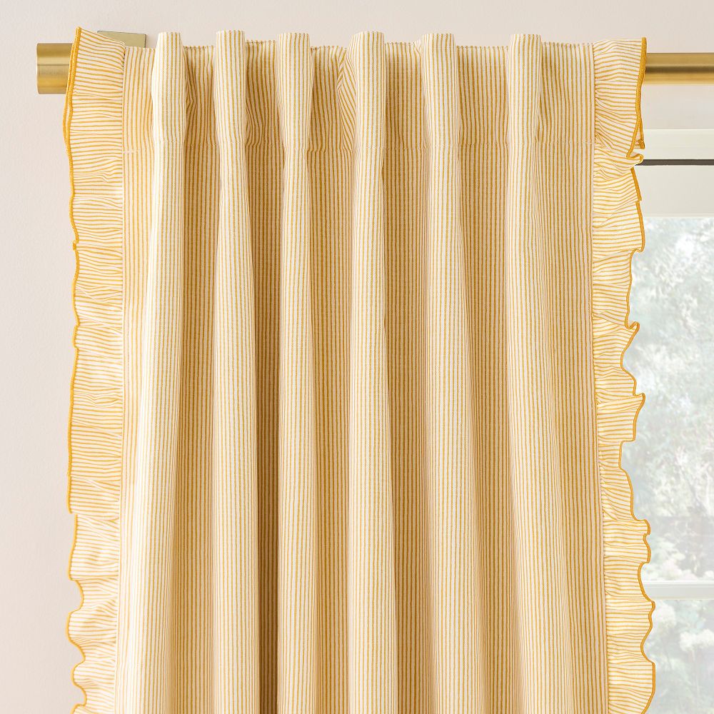 Pinstripe Ruffle Blackout Curtain by West Elm
