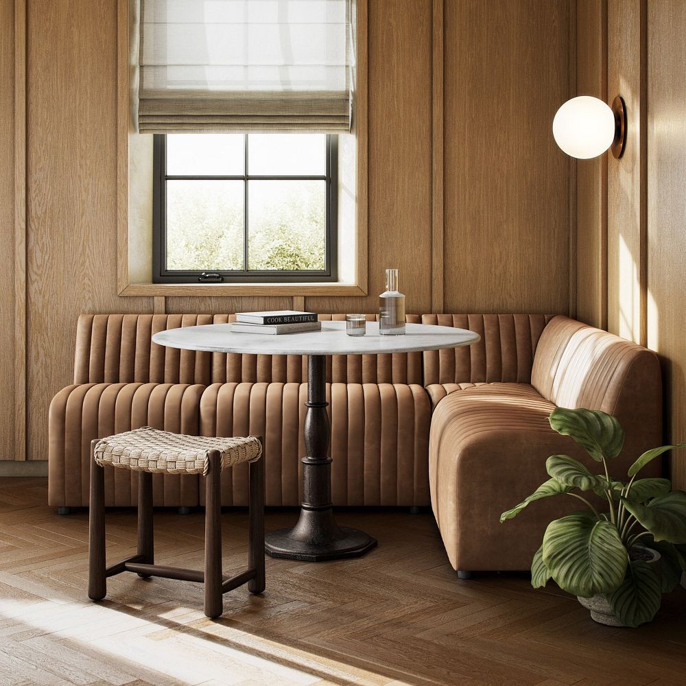 Anniina Channeled L- Shaped Leather Dining Banquette (92"-110") by West Elm