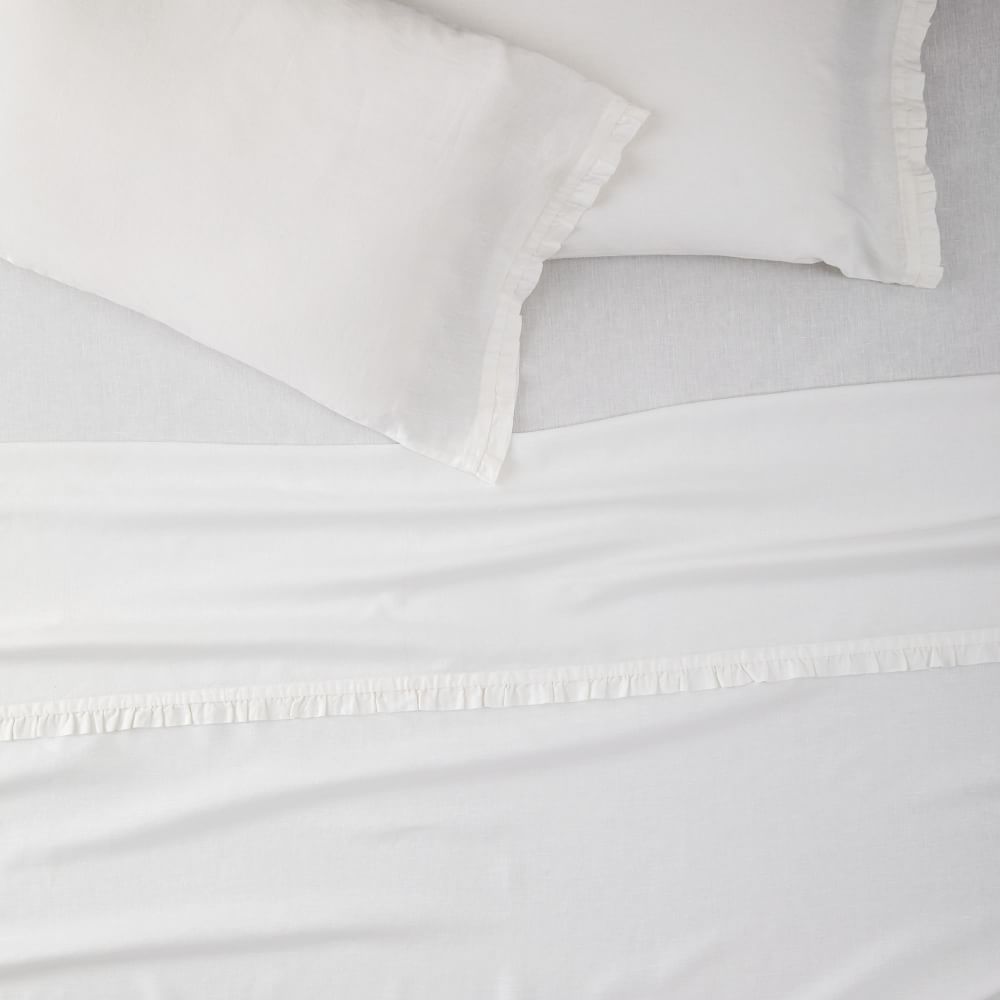 European Flax Linen Ruffle Sheet Set - King, White