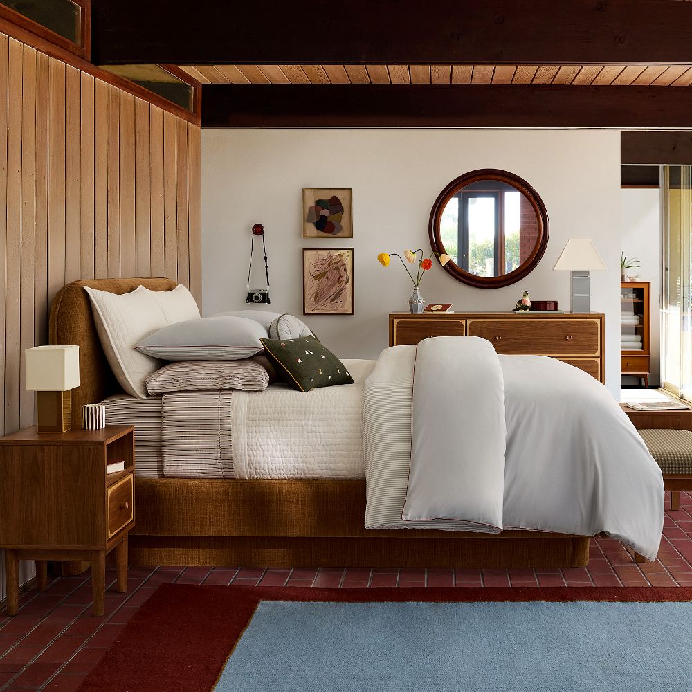 Reversible Solid Stripe Duvet Cover & Shams