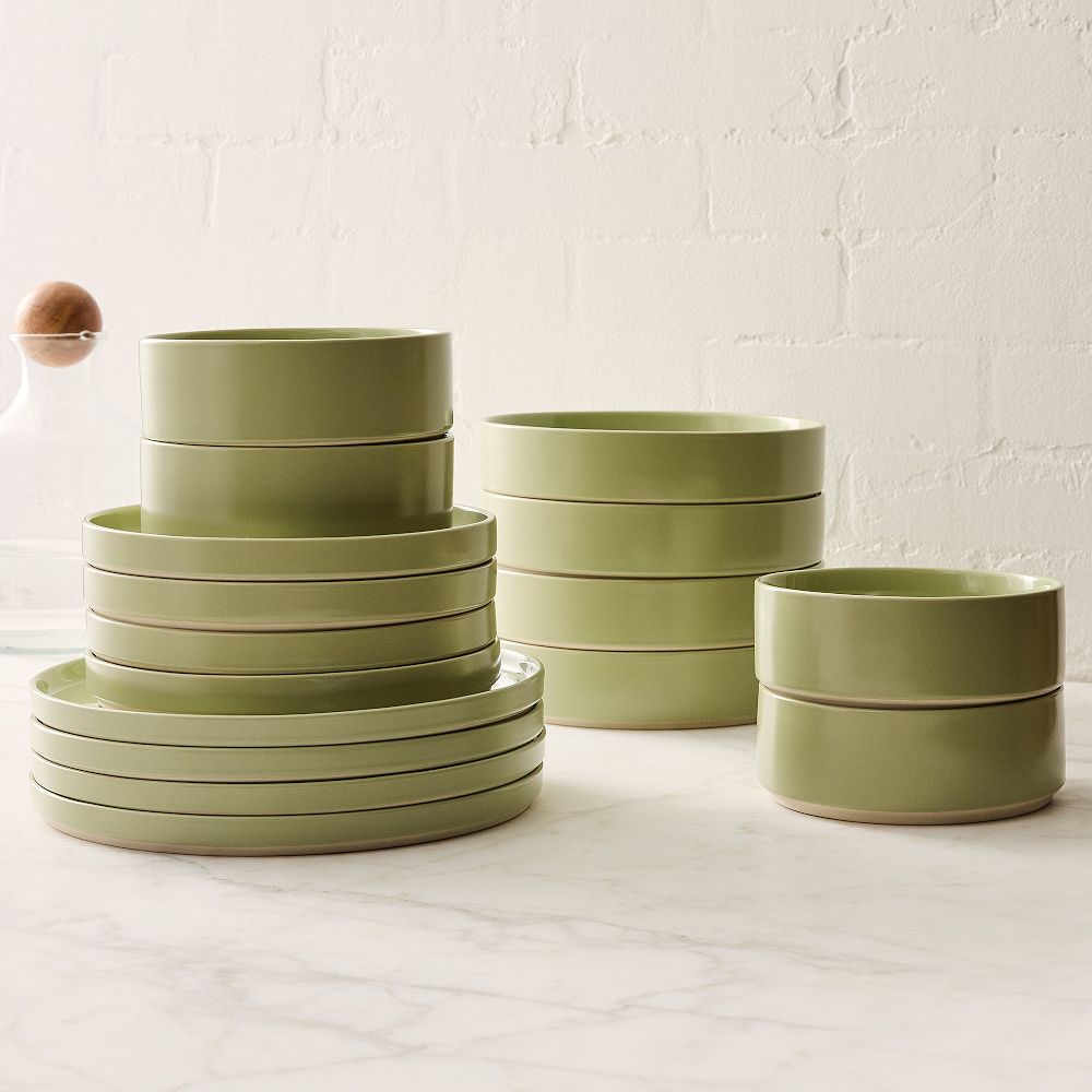 Straight-Sided Stoneware Dinnerware (Set of 16) - Pistachio, Set of 16