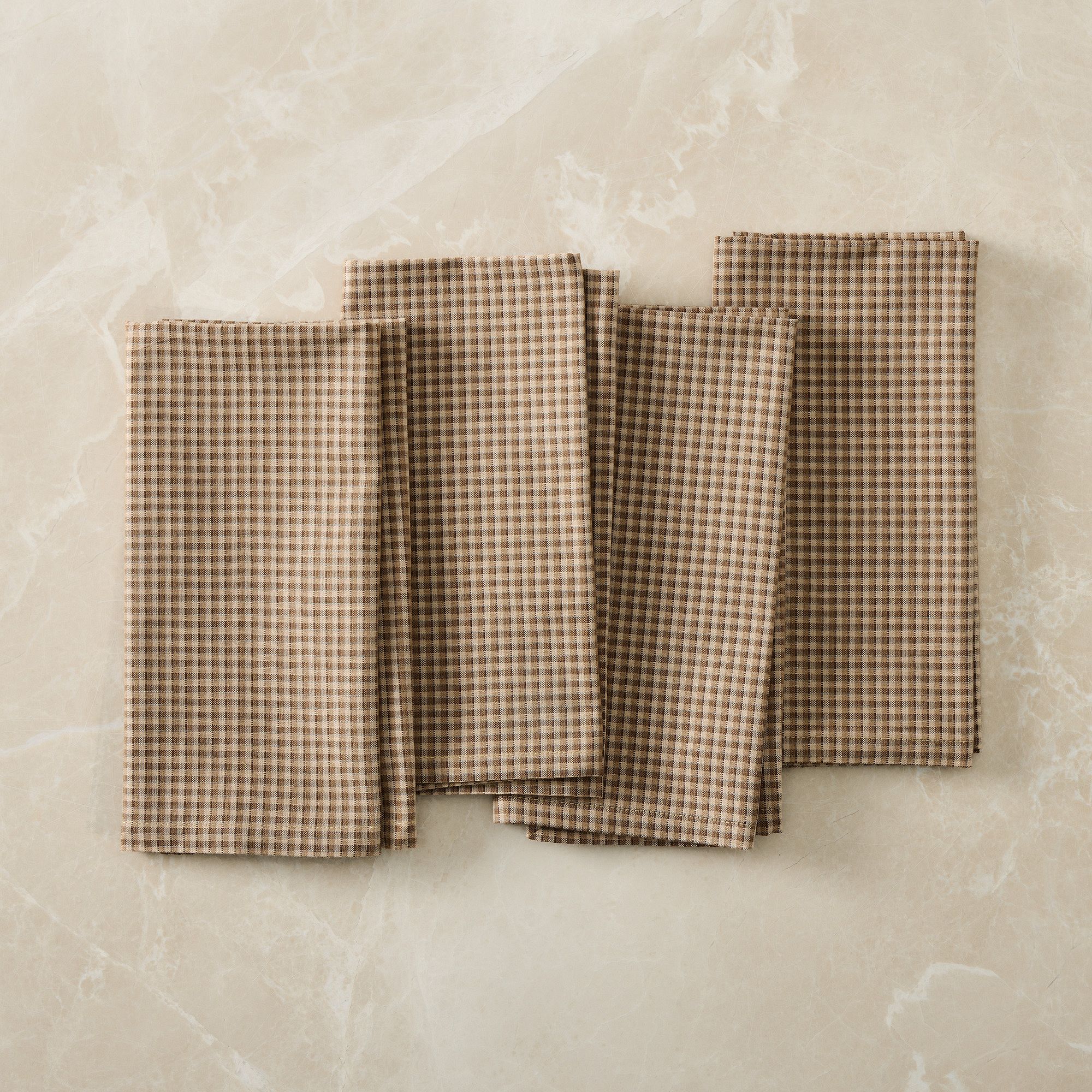 Gingham Cotton Napkin Sets - Brown, Set of 4