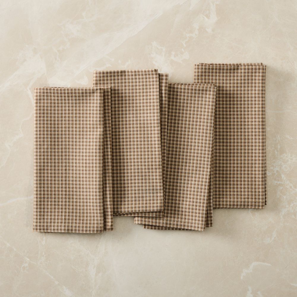 Gingham Cotton Napkin Sets - Brown, Set of 4