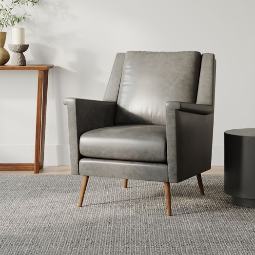 Carlo Leather Mid-Century Chair - Wood Legs by West Elm
