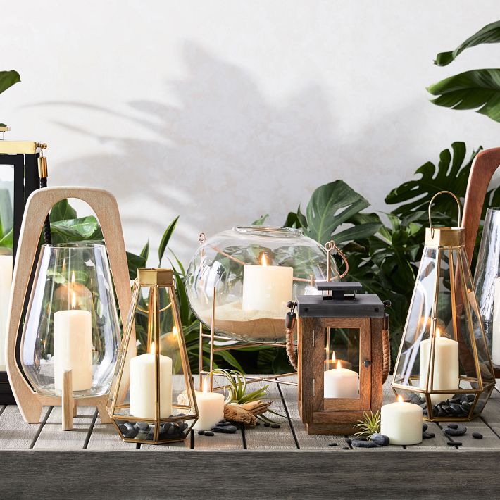 Mid-Century Whitewashed Wood Lanterns | West Elm