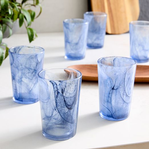Swirl Drinking Glass, Short, 11oz, White, Set Of 6, West Elm