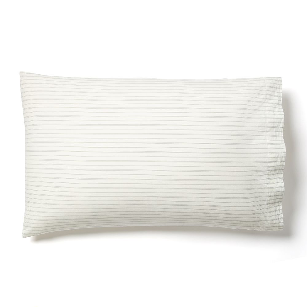 Organic Washed Cotton Percale Pillowcase Set - Standard, Vetiver Green Multistripe