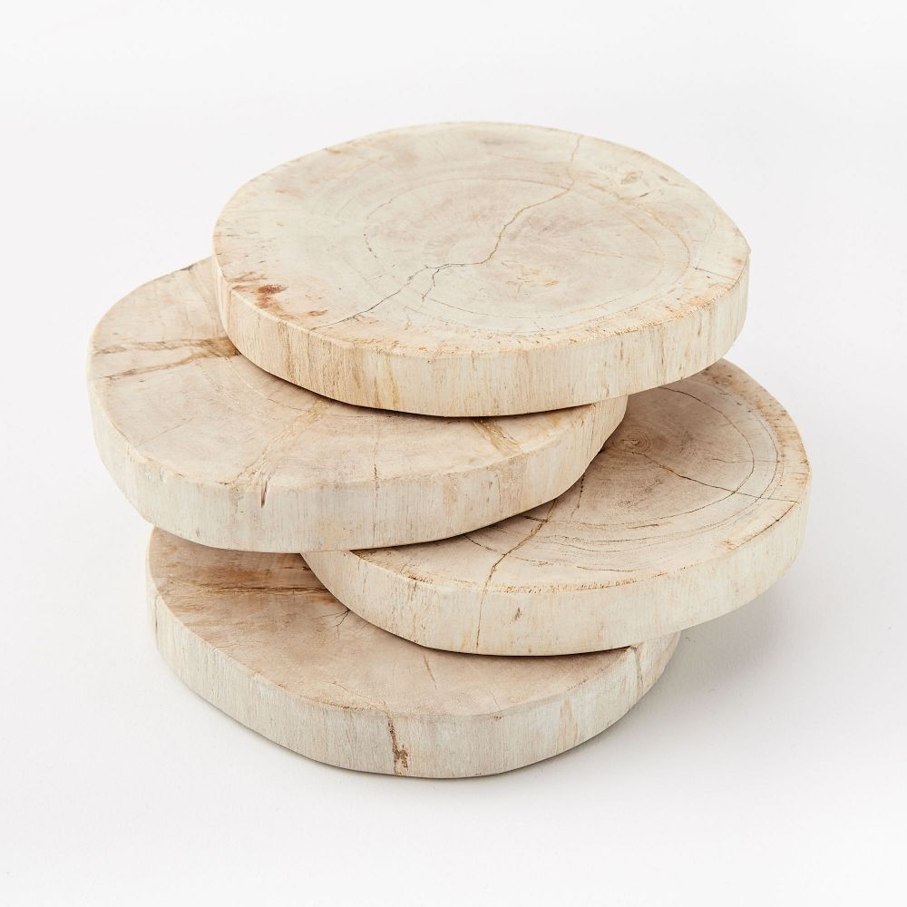 Petrified Wood Coaster Sets - Set of 4, White