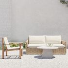 Westport Wicker Slim Profile Outdoor Sofa (68"), Cusco Textilene® Sling Lounge Chair &amp; Concrete Pedestal Round Coffee Table (32") Set