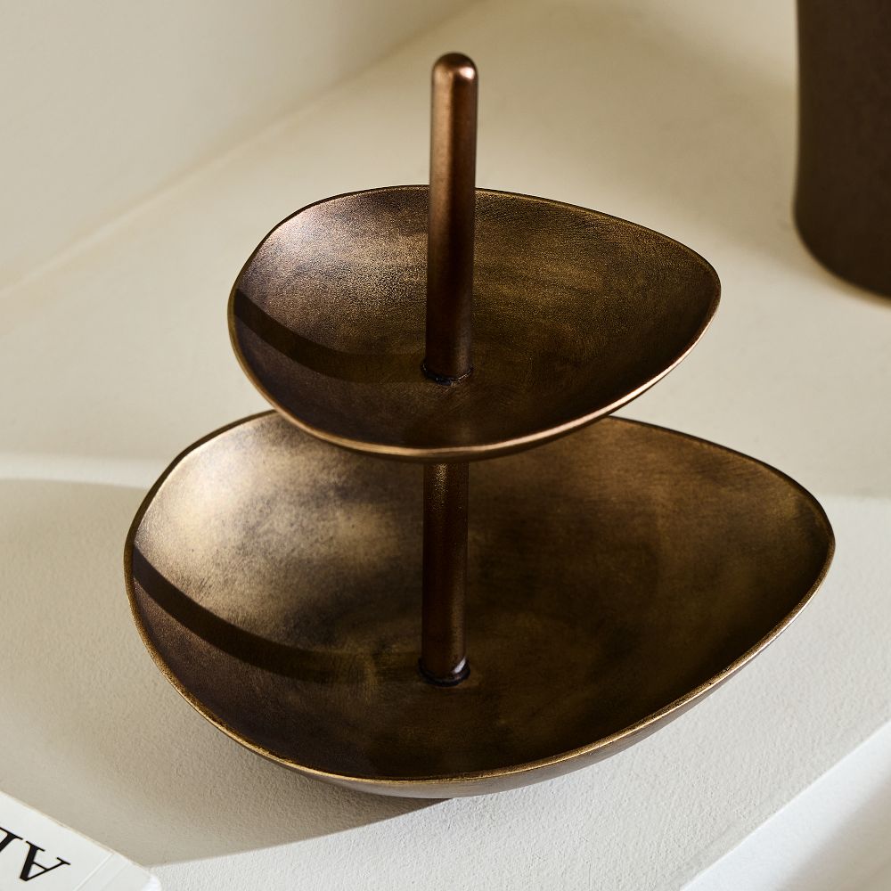 Organic Metal Jewelry Storage Tower - Dark Brass, 6.5 Inches
