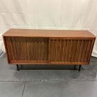 Open Box: Slatted Shallow Media Console (48") - Walnut, Dark Bronze