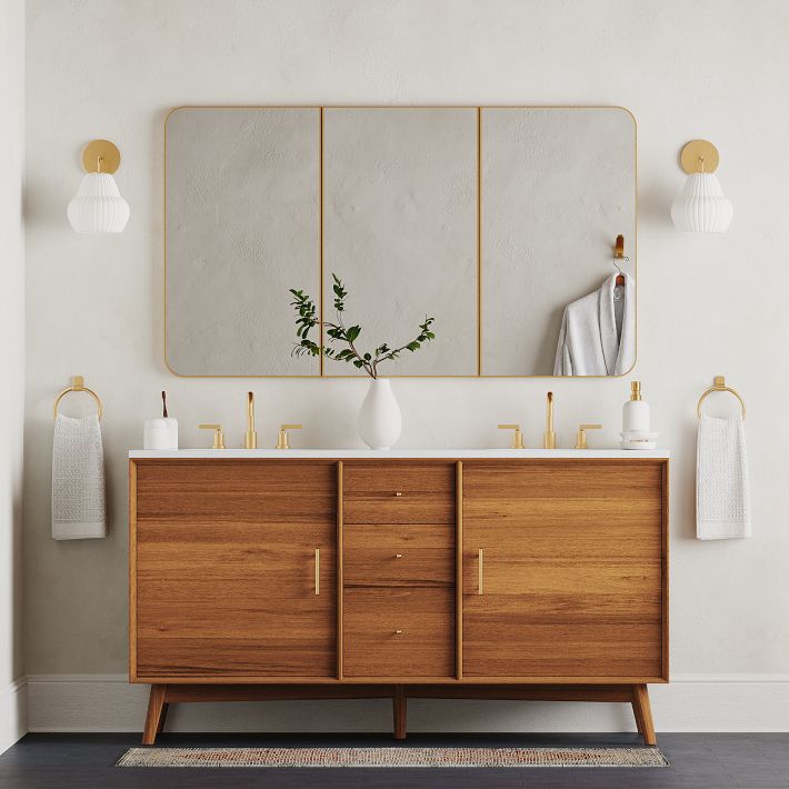 mid century modern dresser vanity Blond Retro Vanity with Hinged Mirror and Glass Shelf - Midcentury Dressers  & Chests For Sale