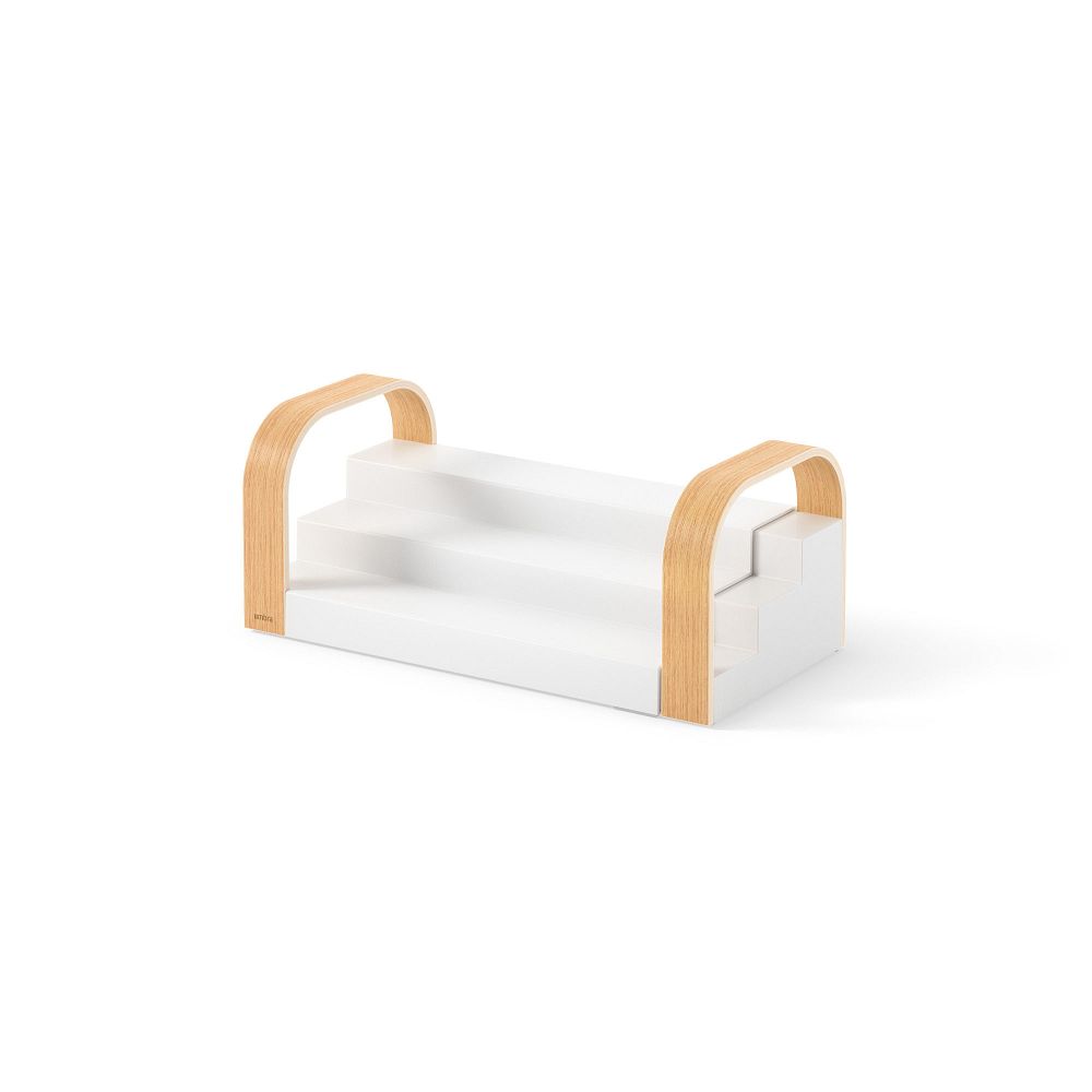 Bellwood Expandable 3-Tier Spice Shelf - White & Natural