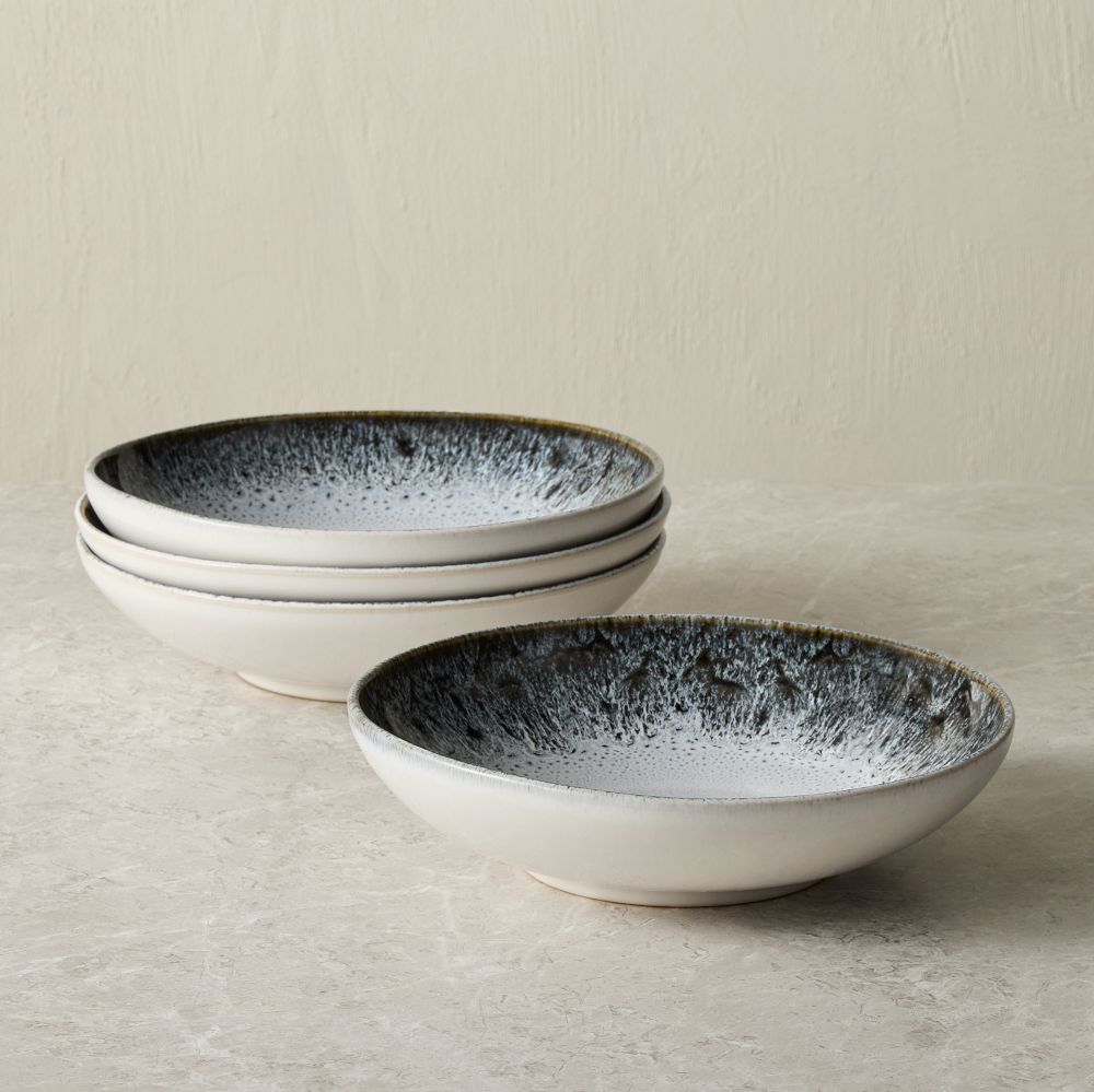 Reactive Glaze Stoneware Pasta Bowls - Set of 4, Black + White