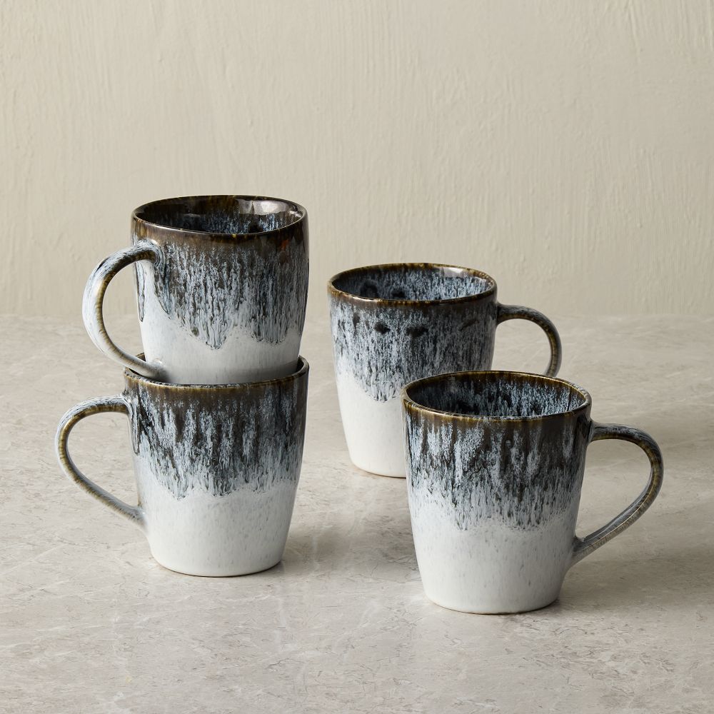 Reactive Glaze Stoneware Mugs Sets - Black + White, Set of 4