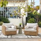 Coastal Wicker Outdoor Swivel Chairs &amp; Concrete Pedestal Round Side Table Set