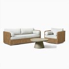 Coastal Wicker Outdoor Sofa, Swivel Chair &amp; Concrete Pedestal Round Coffee Table Set